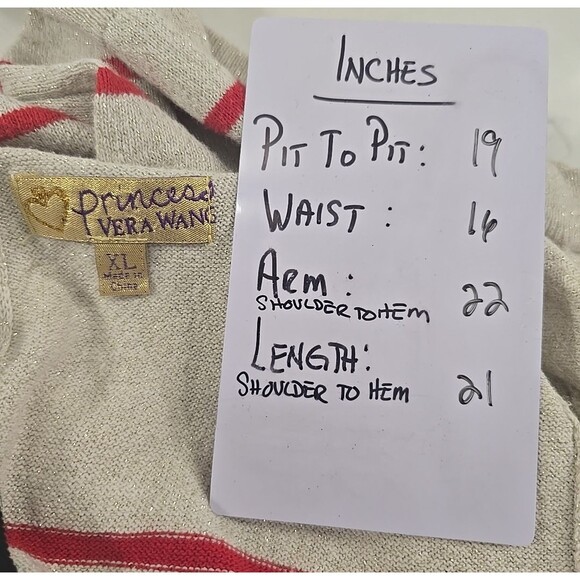 Y2K Princess Vera Wang Cream Red Sweater Womens XL  Stripe Sequin Holiday Bow - Picture 6 of 9